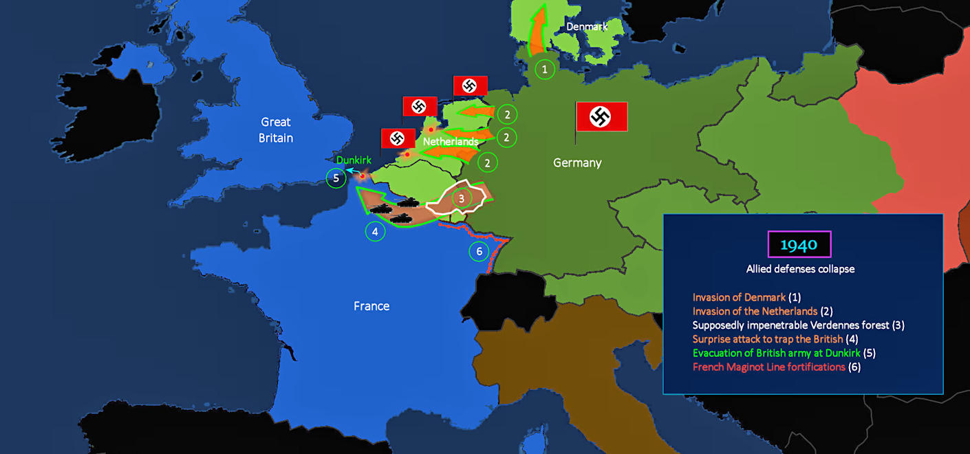 Allies trapped at Dunkirk, 1940 map